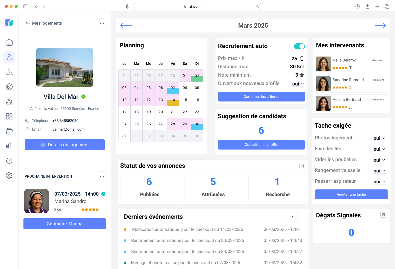 Aperçue de l'application IziNeat pour automatiser le recrutement des femmes de ménage